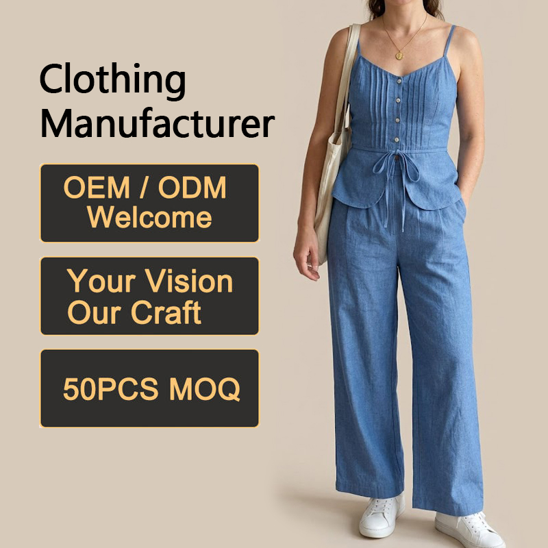 Women Button Down Camisole Top and Crop Top Wide Leg Pants