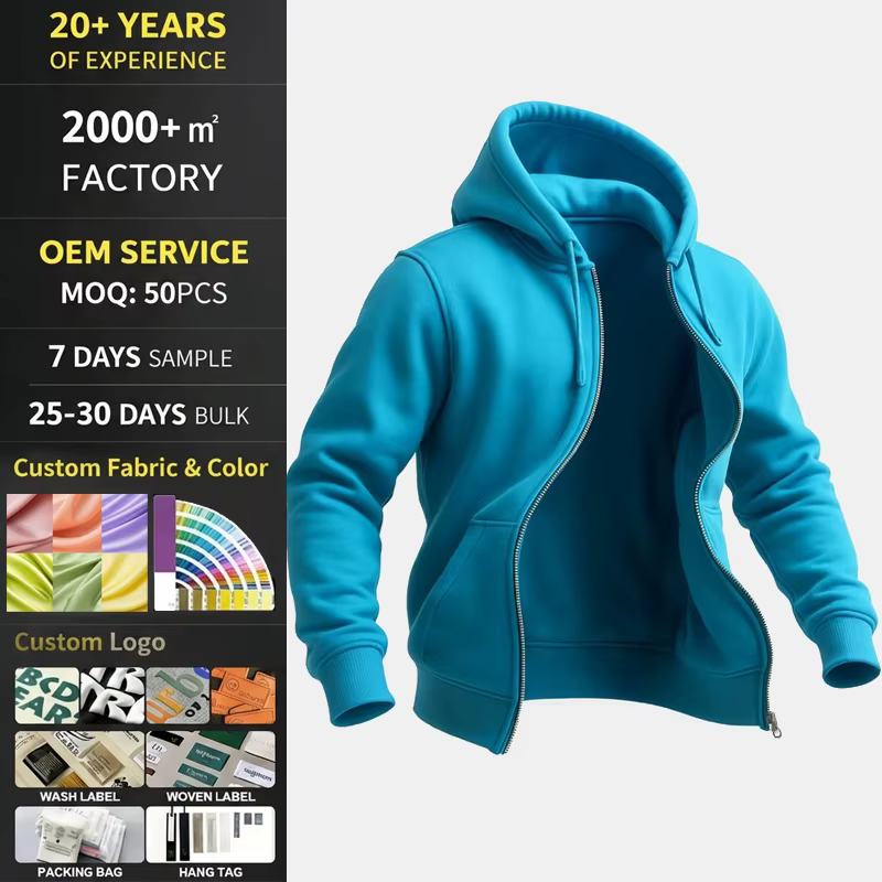 Custom Logo Mens Plain Zipper Jacket Zip Up Hoodie Sweatshirts