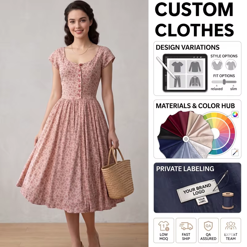 Wholesale Floral Ditsy Flared Dress Retro Cottagecore Slim Fit Ladies dress