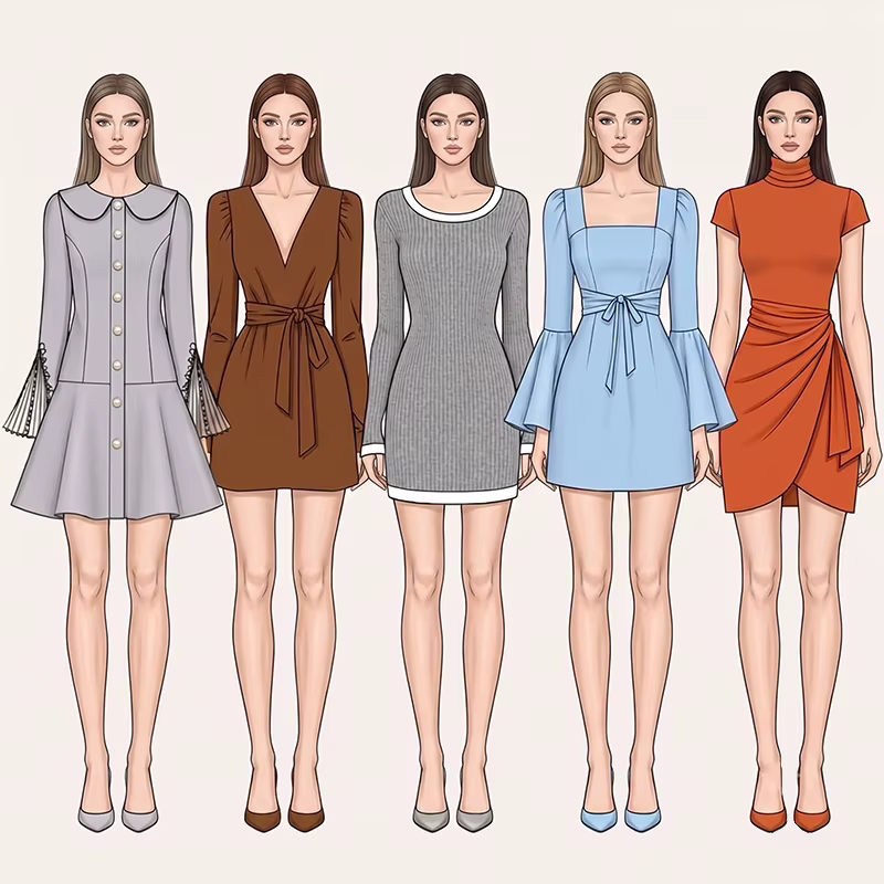Custom Design Women Knit Wrap Ruched Puff Sleeve Dress supplier