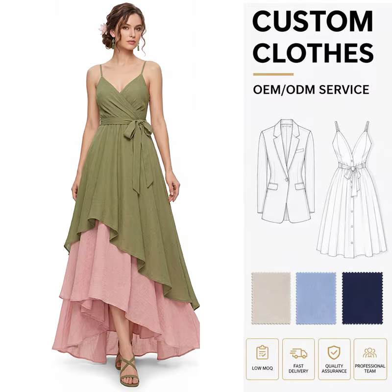 Custom Oem Two Tone Asymmetric High Low Hem Dress