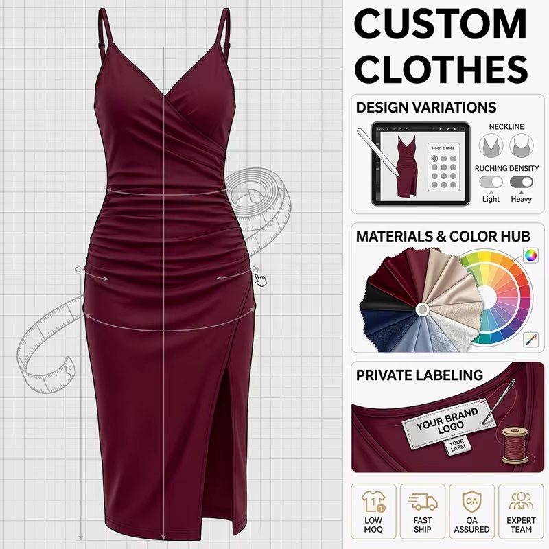 Wholesale Sexy Spaghetti Strap Deep V Neck Ruched Bodycon Dress