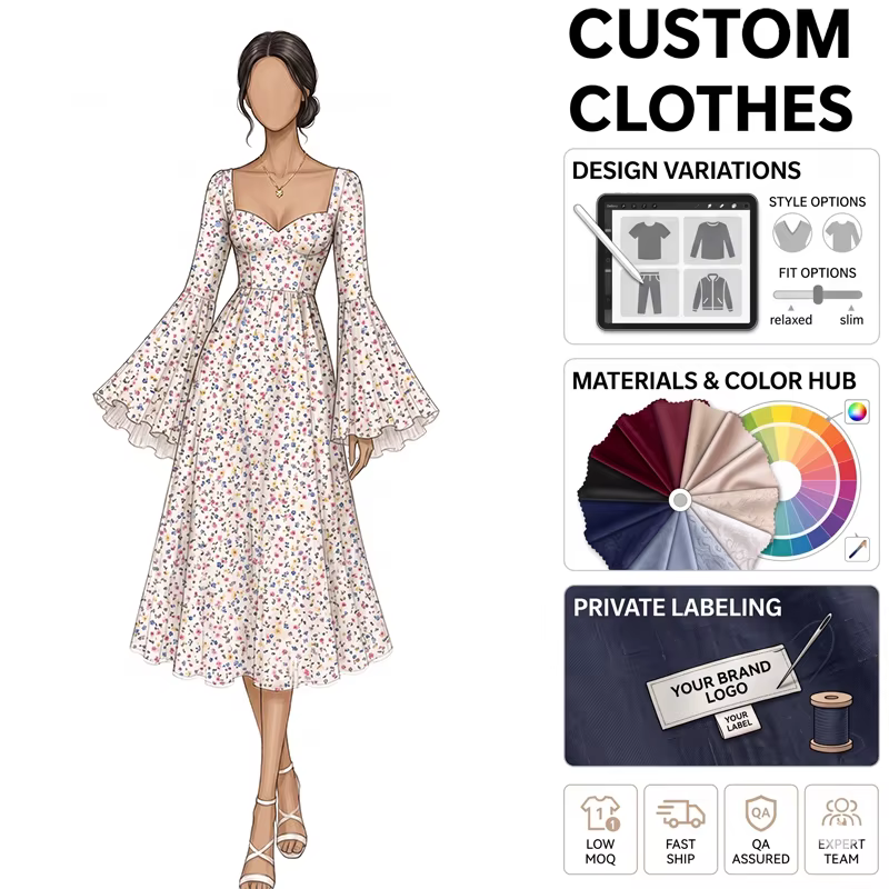 Wholesale Aesthetic Pastel Tiny Flower Print Flared Sleeve Sun Dress