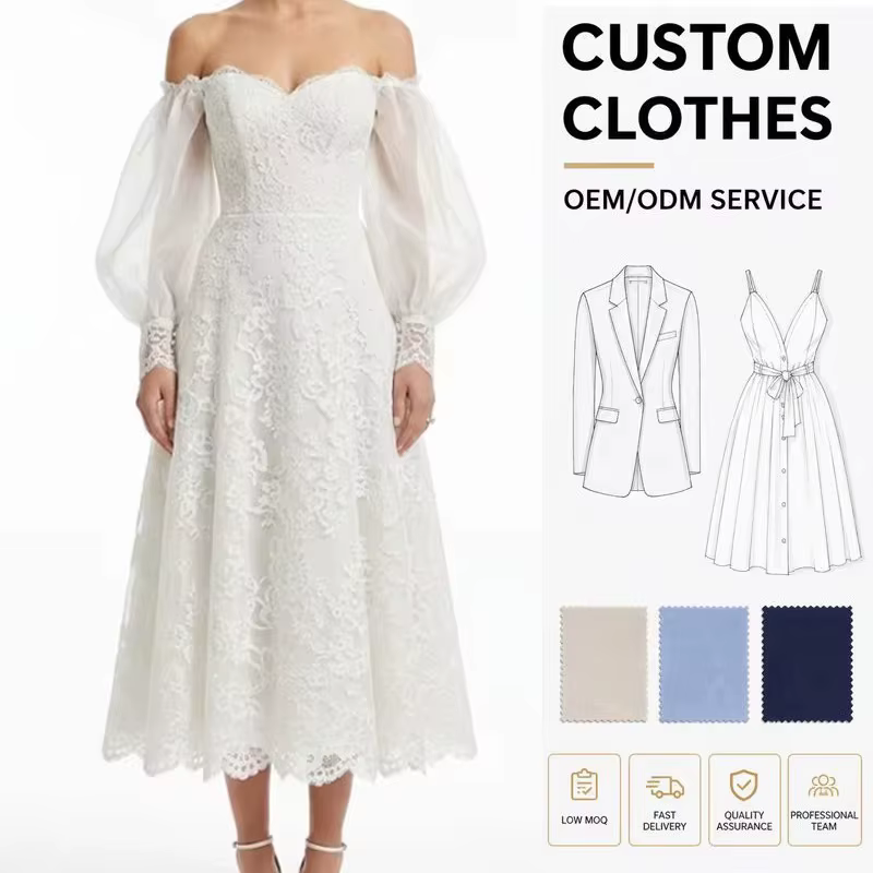 Wholesale Floral Lace Sexy Slash Neck Lantern Sleeve Dress