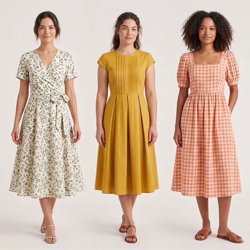 Oem Floral Print Wrap Short Sleeve Gingham Dress Supplier