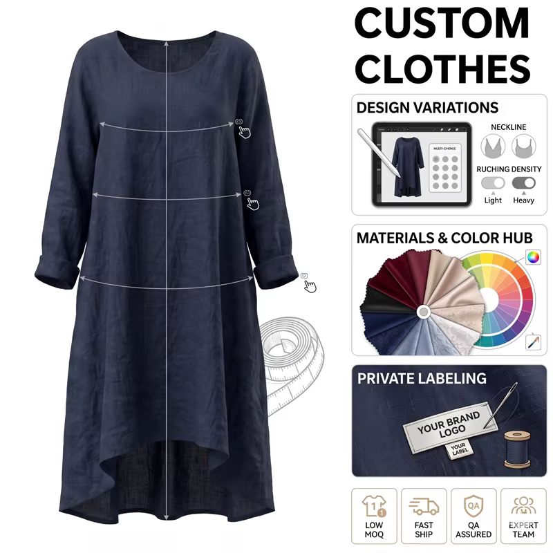Oem Odm Women Boho Tunic Dress Breathable Cotton Linen dress