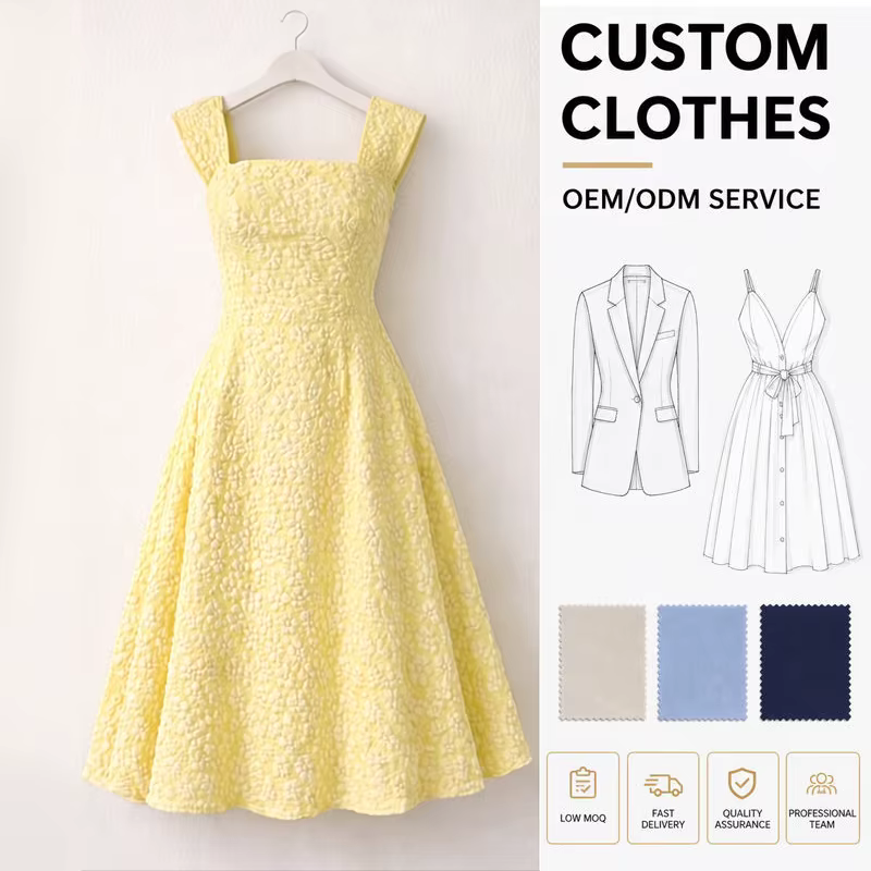 Custom Oem Odm Women Textured Jacquard Square Neck dress