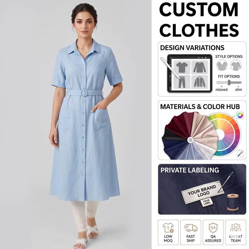 Oem Custom Button Up adies Simple Short Sleeve Women dress