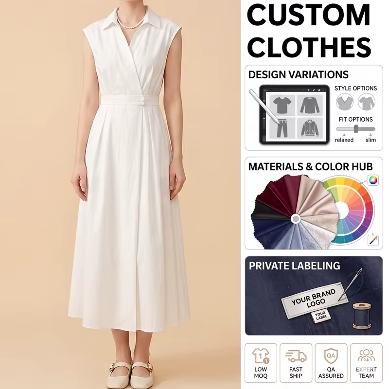 Summer Solid White Casual Plain Ladies Midi Dress supplier