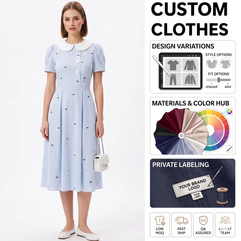 Summer Sweet Puff Sleeve Striped Women Casual Dress manufacturer
