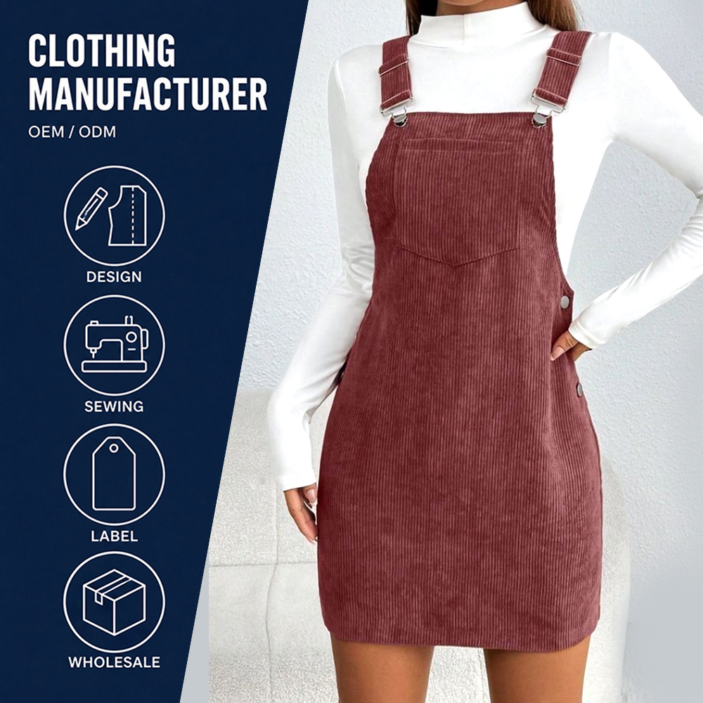 Custom Women Corduroy Overall Pinafore Dress Manufacturer